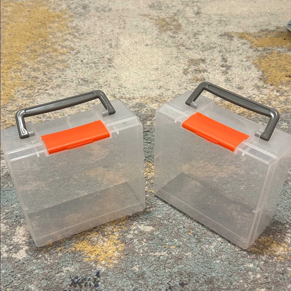 Source Unknown Clear Storage Box with Orange and Gray Accents